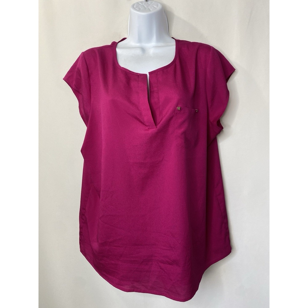 Ivanka Trump Womens Shirt Pullover Cap Sleeve Size XL Sheer Lightweight Fuchsia
